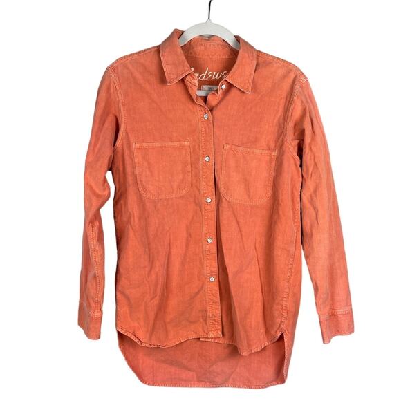 Madewell Casual Brick Orange Long Sleeve Chest Pocket Button Up Shirt Size Small - Picture 3 of 10